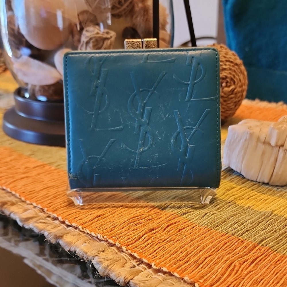 Yves Saint Laurent Teal Embossed Wallet
